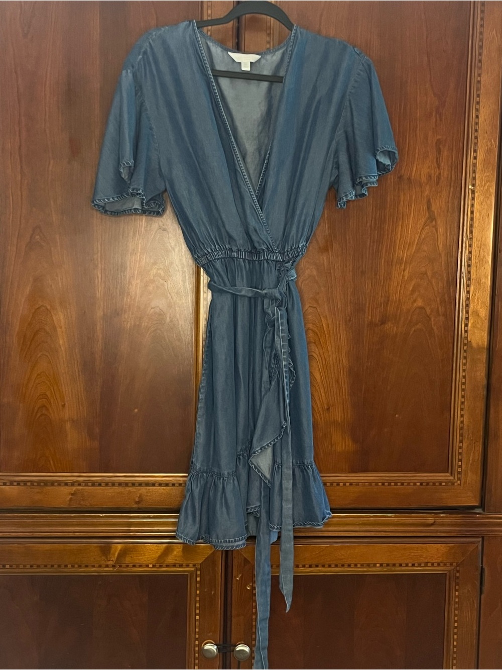 LC Lauren Conrad Denim Blue Wrap Midi Dress with Tie